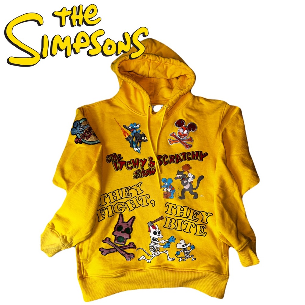 Yellow Simpsons Pullover Hoodie with Cartoon Graphics